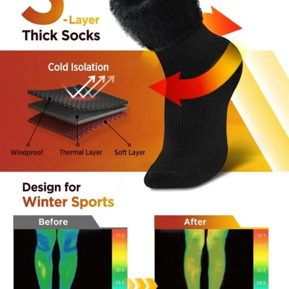 2Pairs Thermal Socks for Men,Heated Thick Crew Socks,Warm Winter Socks Insulated